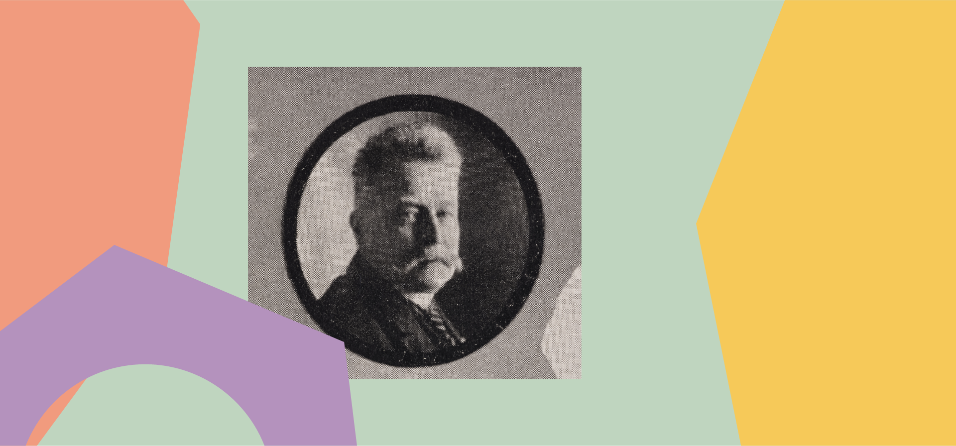 Fläche mit graphischen Elementen und einem Portrait von Hindorf Fläche mit graphischen Elementen und einem Portrait von Hindorf