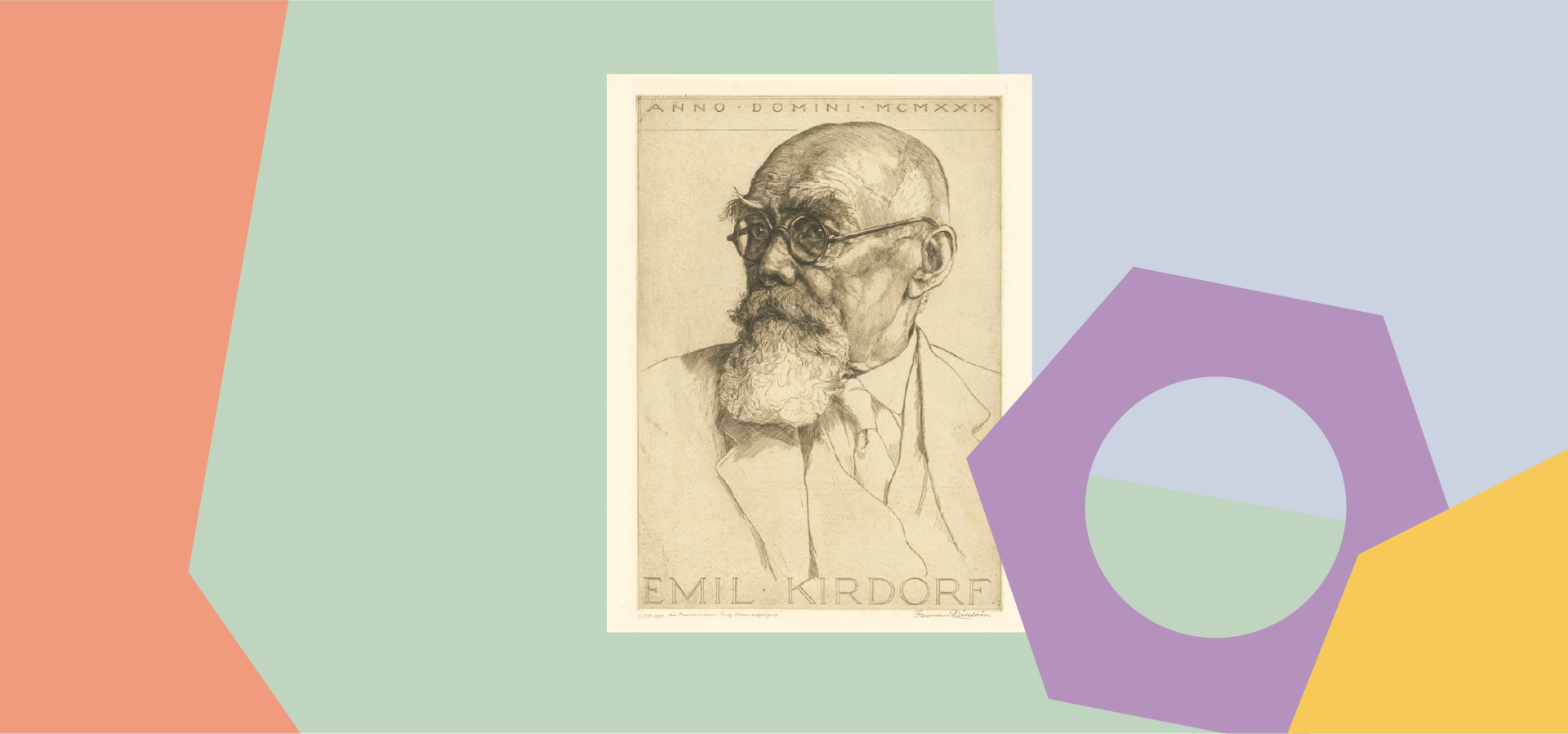 Fläche mit graphischen Elementen und einem Portrait Radierung von Emil Kirdorf Fläche mit graphischen Elementen und einem Portrait Radierung von Emil Kirdorf